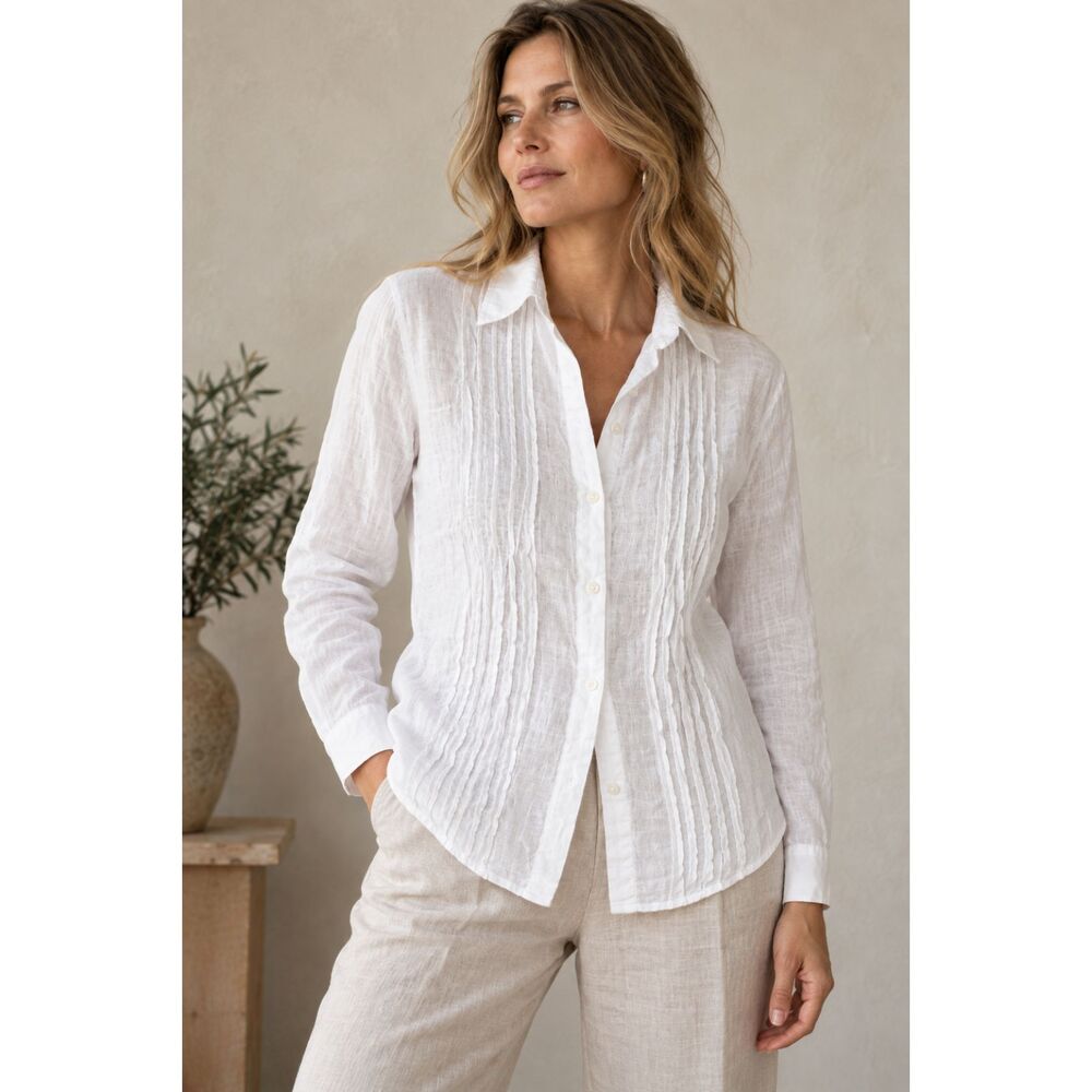 Wish 100% Linen Button Front Shirt Blouse Women’s L White Made in Italy